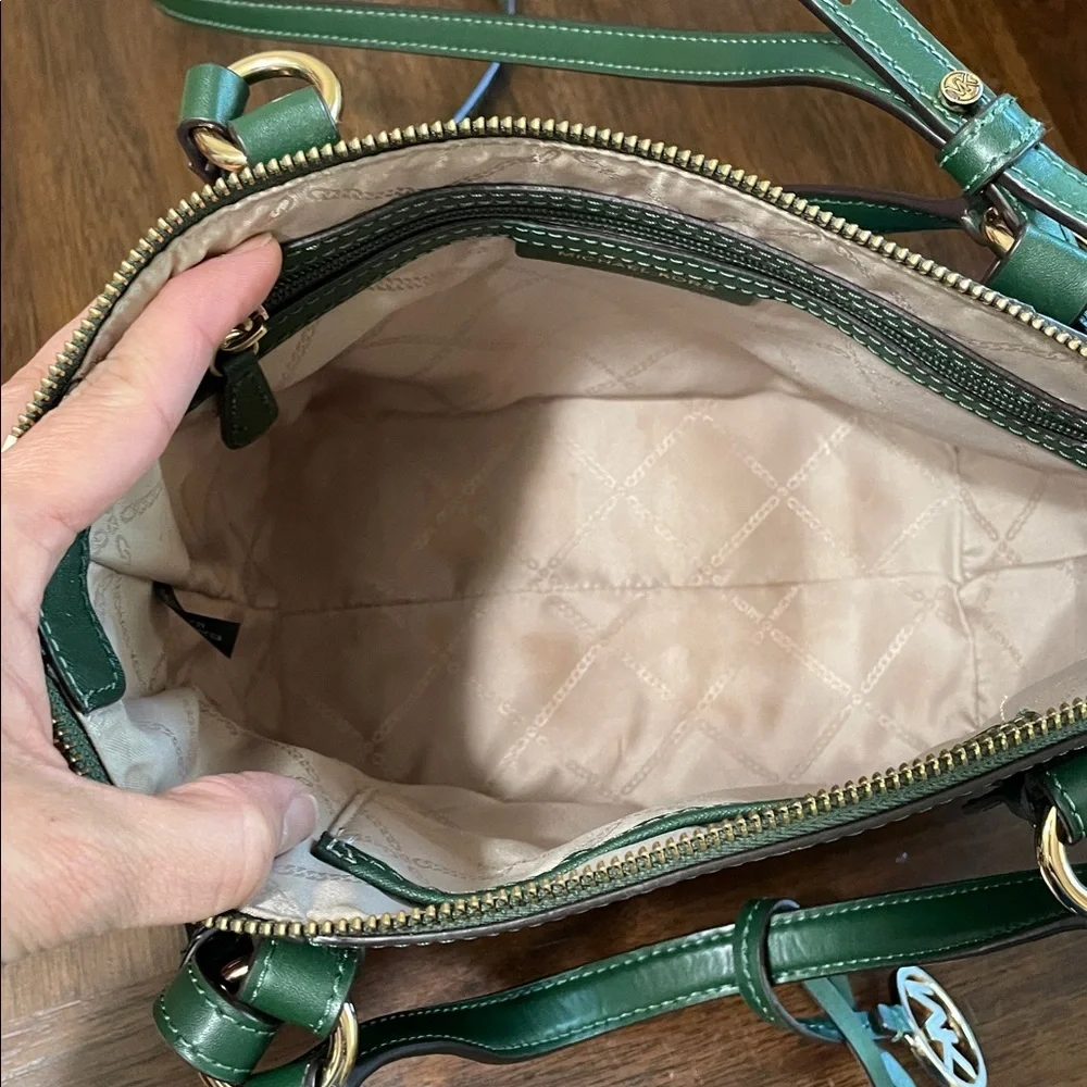 Michael Kors Sullivan Small Green Saffiano Leather Satchel with Tassel Charm